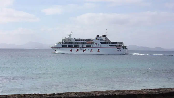Ferry sailing from Playa Blanca in Lanzarote towards Fuerteventura
